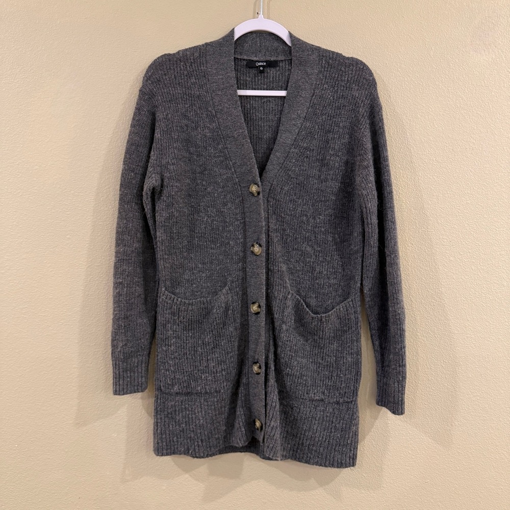 Quince Cardigan Sweater Women S Grey Ribbed Wool Alpaca Blend Longline Academia‎